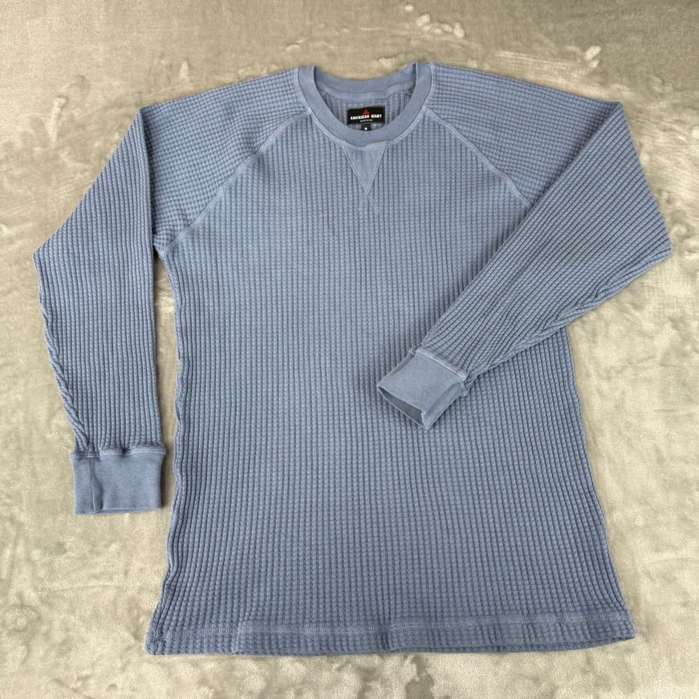 American Giant Waffle Long Sleeve Crew Tee Shirt Mens Medium Blue $105 USA NWOT
